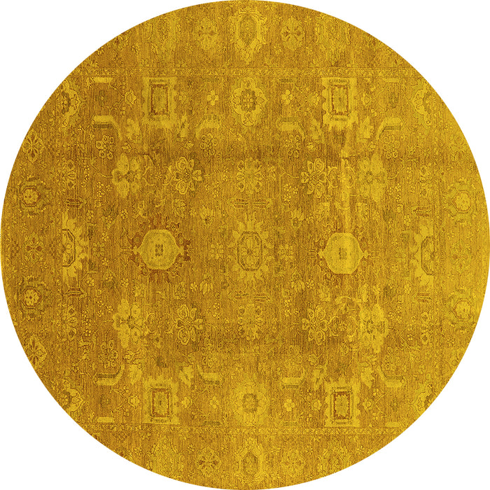 Round Machine Washable Oriental Yellow Industrial Rug, wshurb857yw