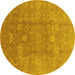 Round Machine Washable Oriental Yellow Industrial Rug, wshurb857yw