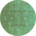 Round Oriental Turquoise Industrial Rug, urb857turq