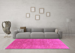 Machine Washable Oriental Pink Industrial Rug in a Living Room, wshurb857pnk