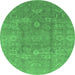 Round Machine Washable Oriental Emerald Green Industrial Area Rugs, wshurb857emgrn