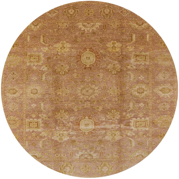 Round Mid-Century Modern Gold Oriental Rug, urb857