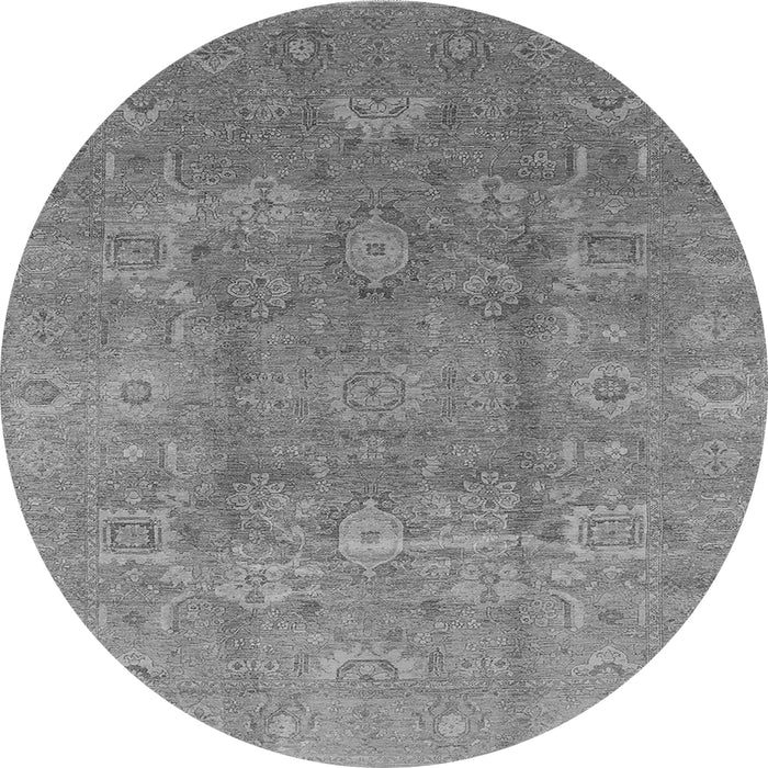 Round Machine Washable Oriental Gray Industrial Rug, wshurb857gry