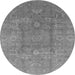 Round Machine Washable Oriental Gray Industrial Rug, wshurb857gry