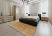 Mid-Century Modern Gold Oriental Rug in a Bedroom, urb857