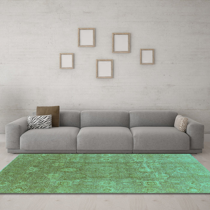 Machine Washable Oriental Turquoise Industrial Area Rugs in a Living Room,, wshurb857turq