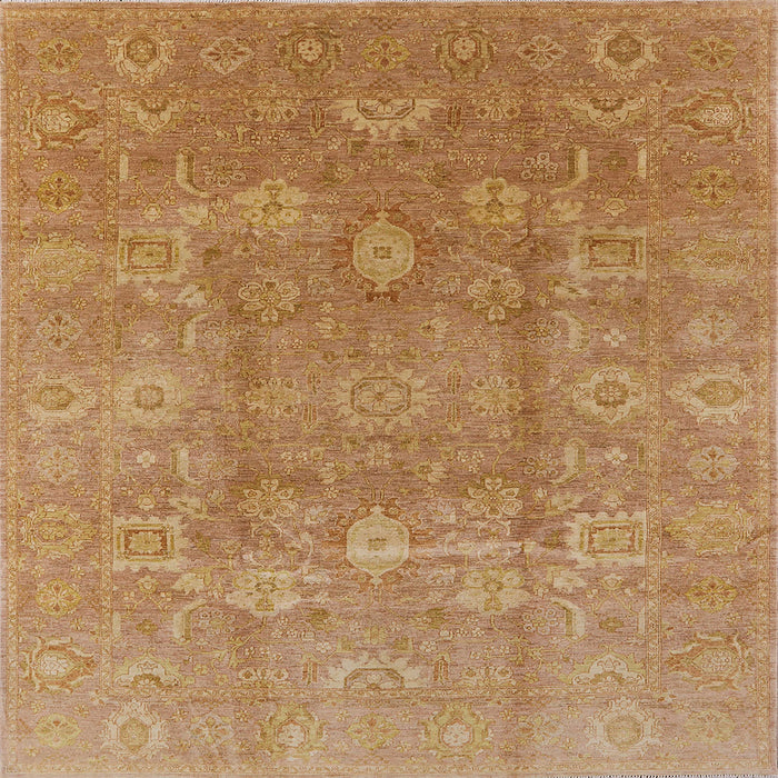 Square Mid-Century Modern Gold Oriental Rug, urb857