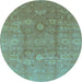 Round Machine Washable Oriental Light Blue Industrial Rug, wshurb857lblu