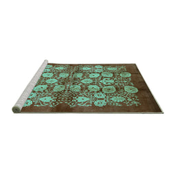 Sideview of Machine Washable Oriental Turquoise Industrial Area Rugs, wshurb858turq