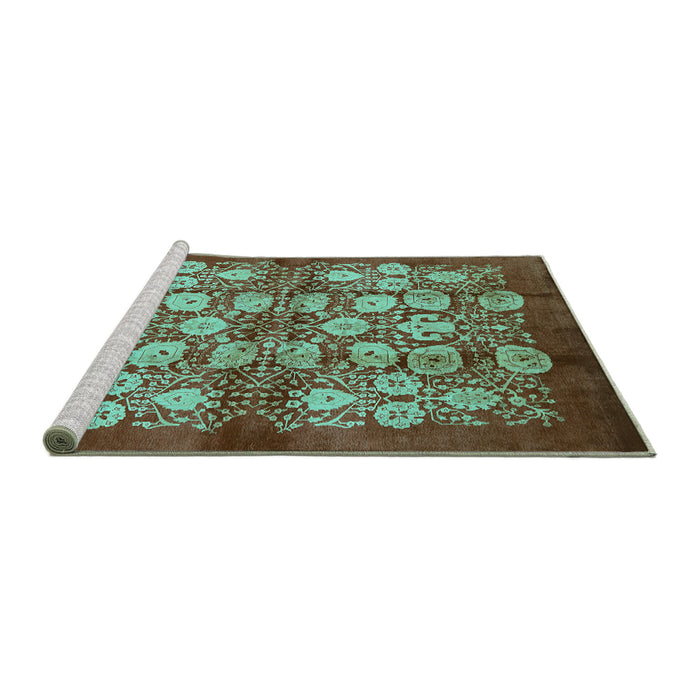 Sideview of Machine Washable Oriental Turquoise Industrial Area Rugs, wshurb858turq