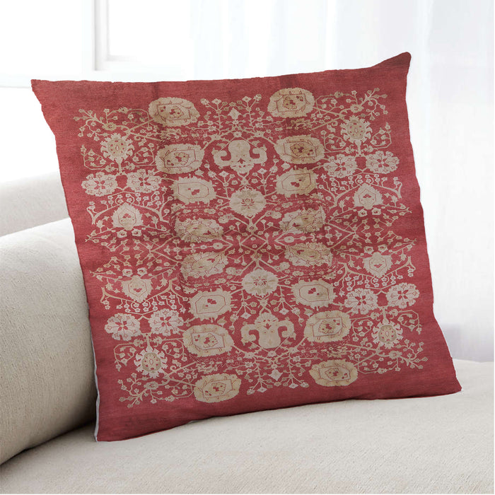 Lifestyle Image of Mid-Century Modern Urban Square Red Throw Pillow, 18 inch by 18 inch, pwurb858