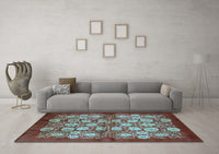 Machine Washable Oriental Light Blue Industrial Rug, wshurb858lblu