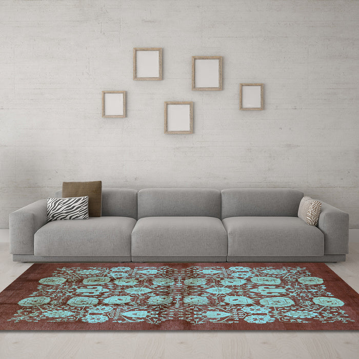 Machine Washable Oriental Light Blue Industrial Rug in a Living Room, wshurb858lblu