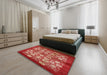 Mid-Century Modern Red Oriental Rug in a Bedroom, urb858