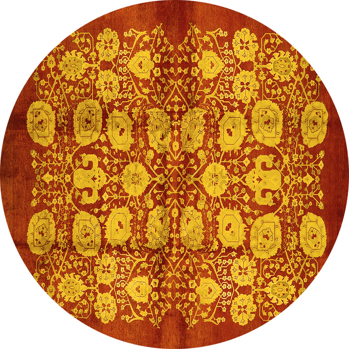 Round Oriental Yellow Industrial Rug, urb858yw
