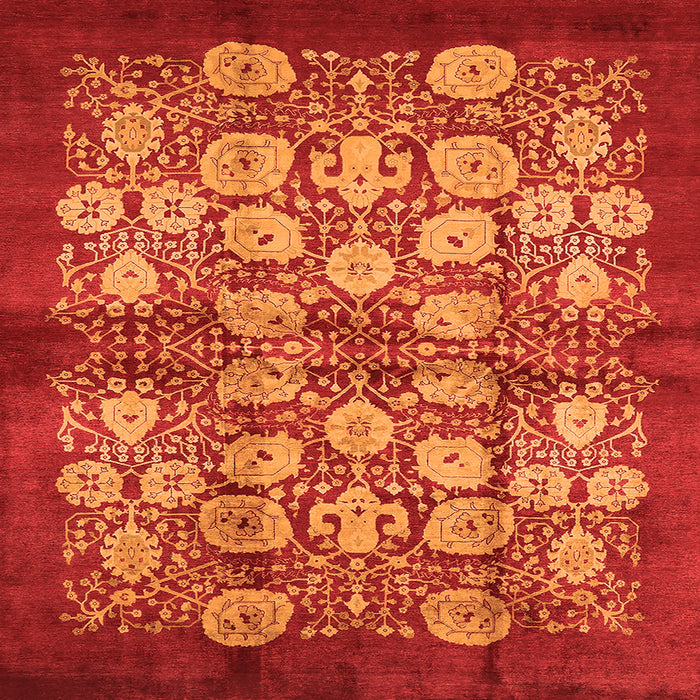 Square Machine Washable Oriental Orange Industrial Area Rugs, wshurb858org