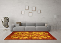 Machine Washable Oriental Yellow Industrial Rug in a Living Room, wshurb858yw