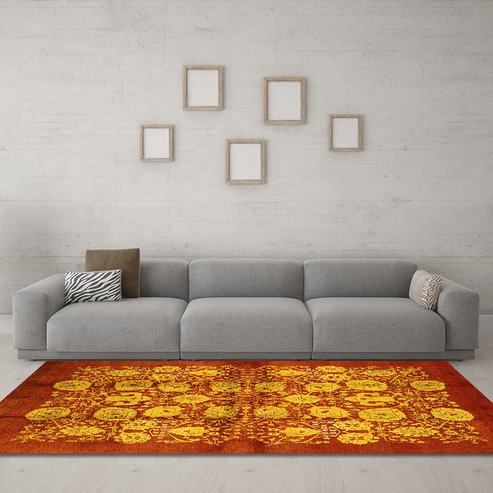 Machine Washable Oriental Yellow Industrial Rug in a Living Room, wshurb858yw
