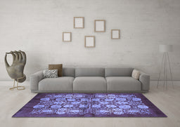 Machine Washable Oriental Blue Industrial Rug in a Living Room, wshurb858blu