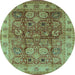 Round Machine Washable Oriental Light Blue Industrial Rug, wshurb859lblu