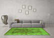 Machine Washable Oriental Green Industrial Area Rugs in a Living Room,, wshurb859grn