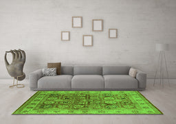 Machine Washable Oriental Green Industrial Area Rugs in a Living Room,, wshurb859grn
