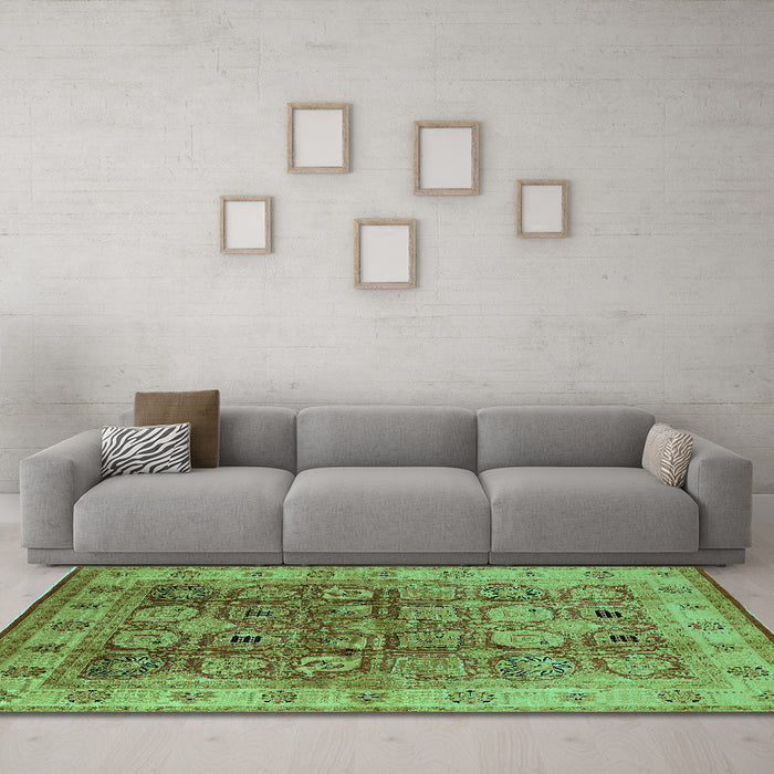 Machine Washable Oriental Turquoise Industrial Area Rugs in a Living Room,, wshurb859turq