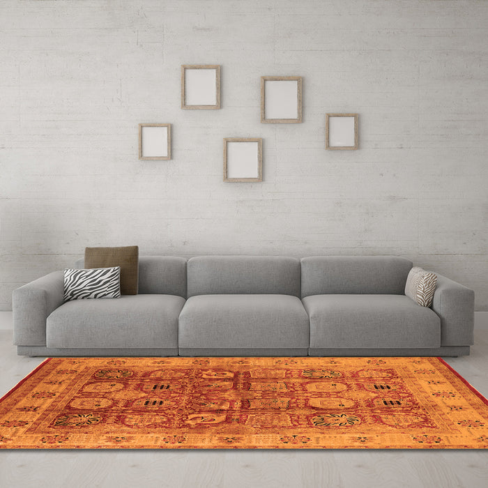 Machine Washable Oriental Orange Industrial Area Rugs in a Living Room, wshurb859org