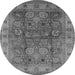 Round Machine Washable Oriental Gray Industrial Rug, wshurb859gry