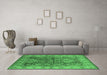 Machine Washable Oriental Emerald Green Industrial Area Rugs in a Living Room,, wshurb859emgrn