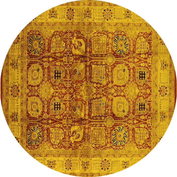 Round Oriental Yellow Industrial Rug, urb859yw