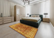 Mid-Century Modern Orange Oriental Rug in a Bedroom, urb859