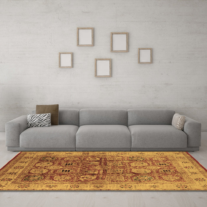 Machine Washable Oriental Brown Industrial Rug in a Living Room,, wshurb859brn
