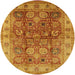 Round Mid-Century Modern Orange Oriental Rug, urb859