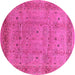 Round Machine Washable Oriental Pink Industrial Rug, wshurb860pnk