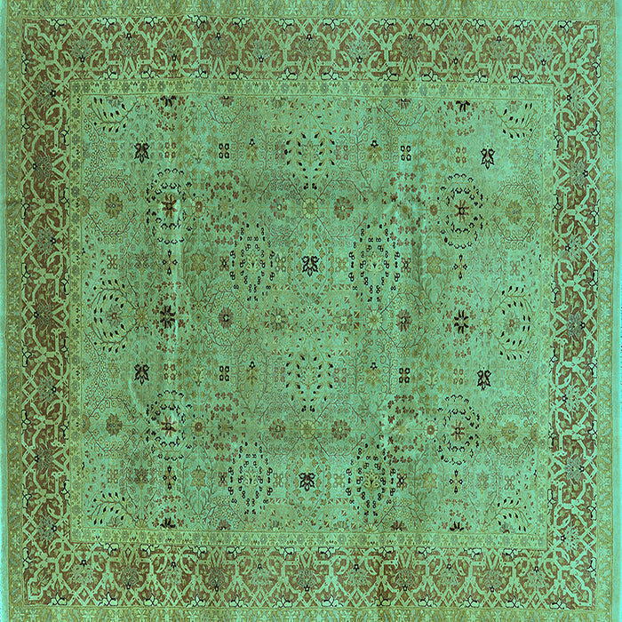 Square Machine Washable Oriental Turquoise Industrial Area Rugs, wshurb860turq