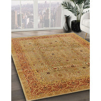 Mid-Century Modern Yellow Oriental Rug, urb860