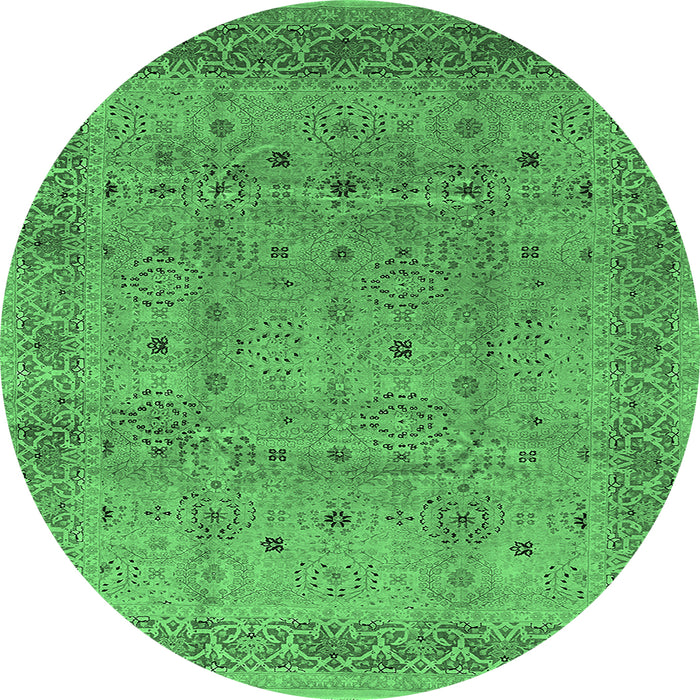Round Machine Washable Oriental Emerald Green Industrial Area Rugs, wshurb860emgrn