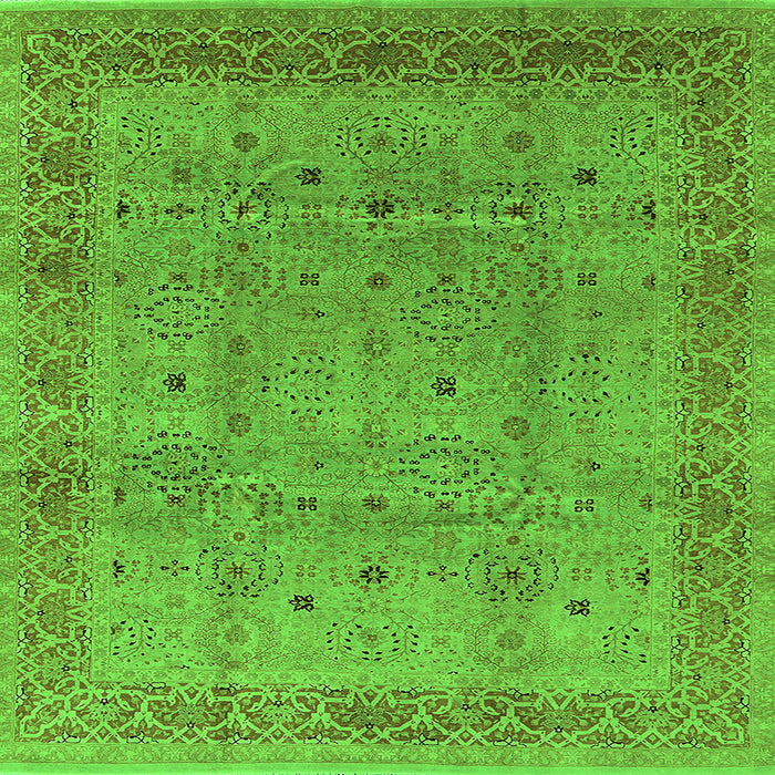 Square Machine Washable Oriental Green Industrial Area Rugs, wshurb860grn