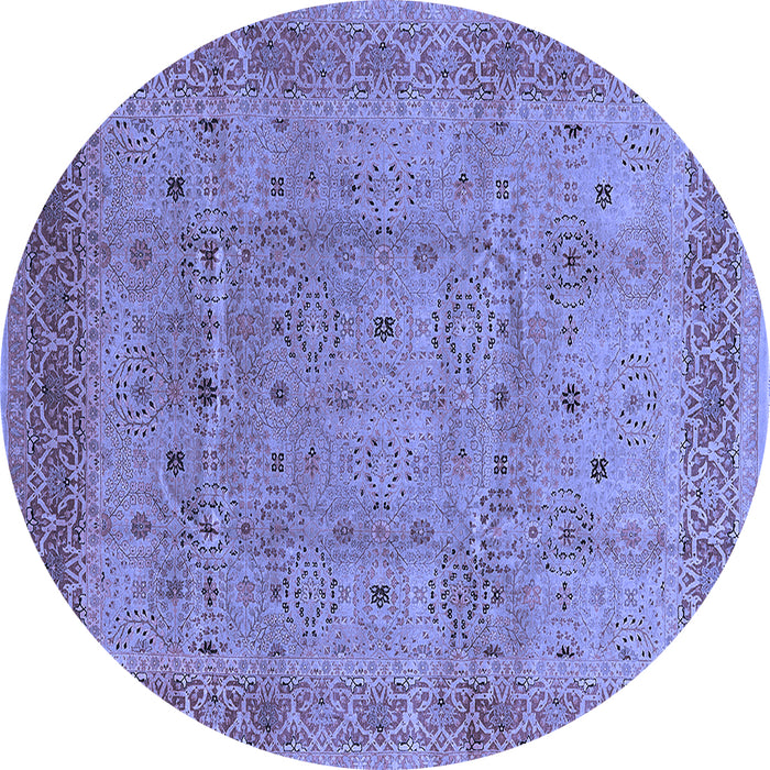 Round Machine Washable Oriental Blue Industrial Rug, wshurb860blu