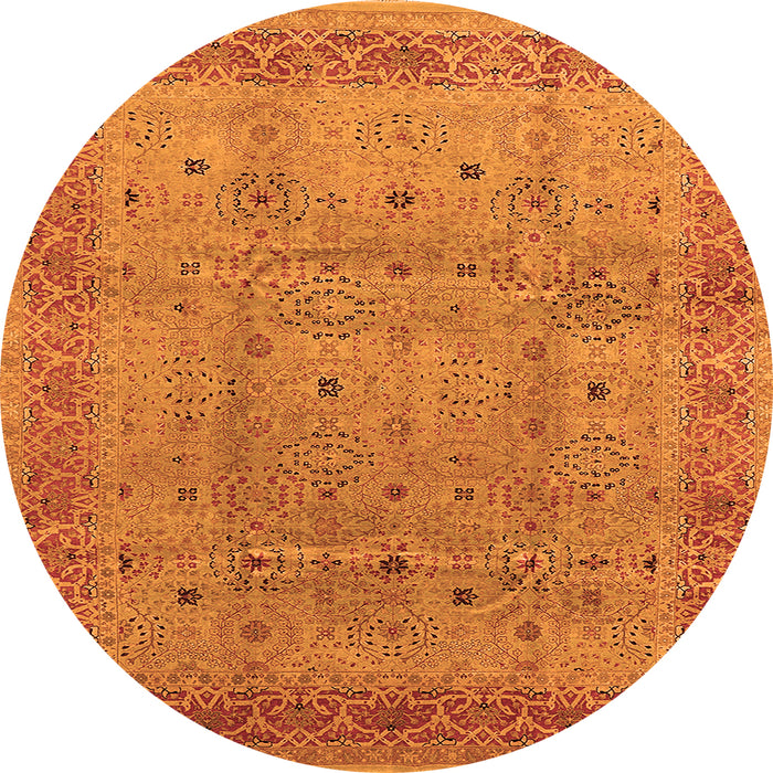 Round Machine Washable Oriental Orange Industrial Area Rugs, wshurb860org