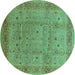 Round Oriental Turquoise Industrial Rug, urb860turq