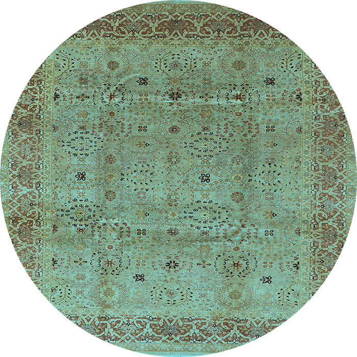 Round Machine Washable Oriental Light Blue Industrial Rug, wshurb860lblu