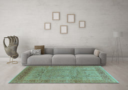 Machine Washable Oriental Light Blue Industrial Rug in a Living Room, wshurb860lblu