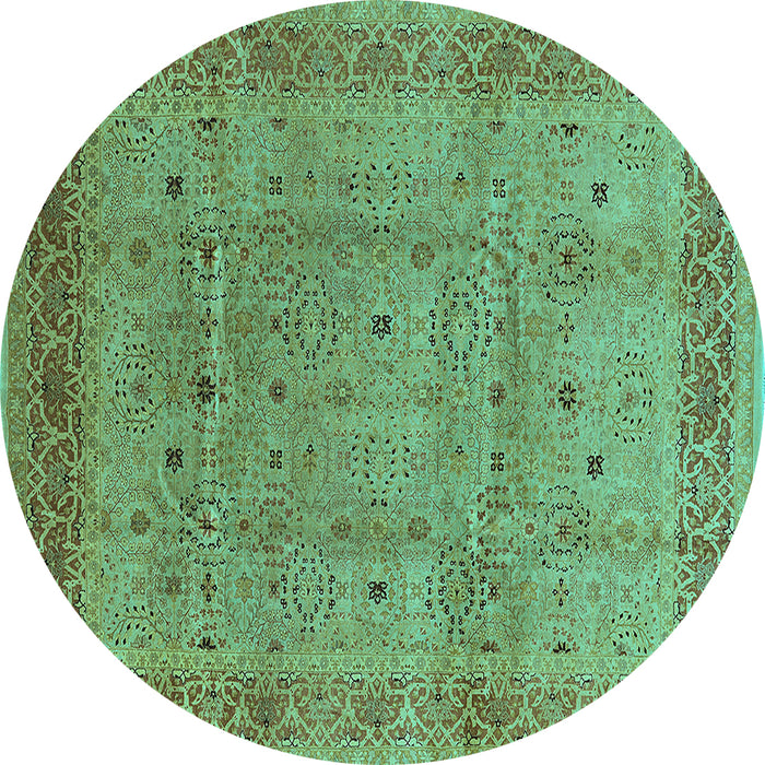 Round Machine Washable Oriental Turquoise Industrial Area Rugs, wshurb860turq
