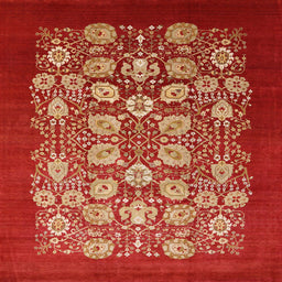 Square Mid-Century Modern Red Oriental Rug, urb861
