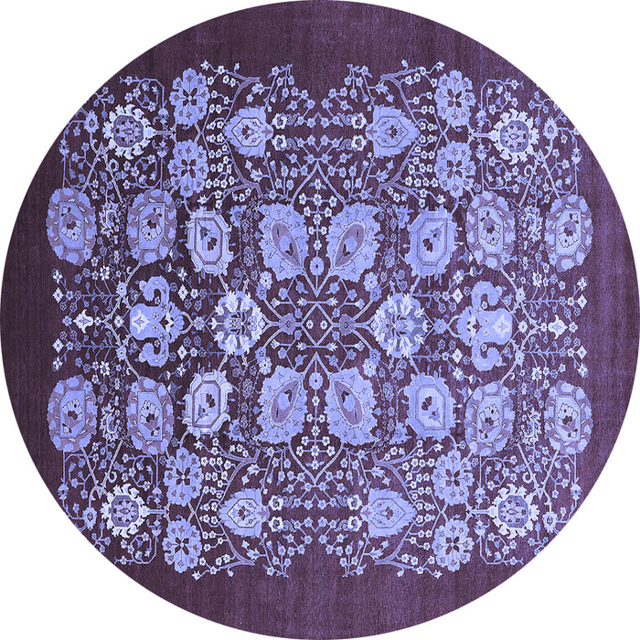 Round Machine Washable Oriental Blue Industrial Rug, wshurb861blu