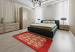 Mid-Century Modern Red Oriental Rug in a Bedroom, urb861