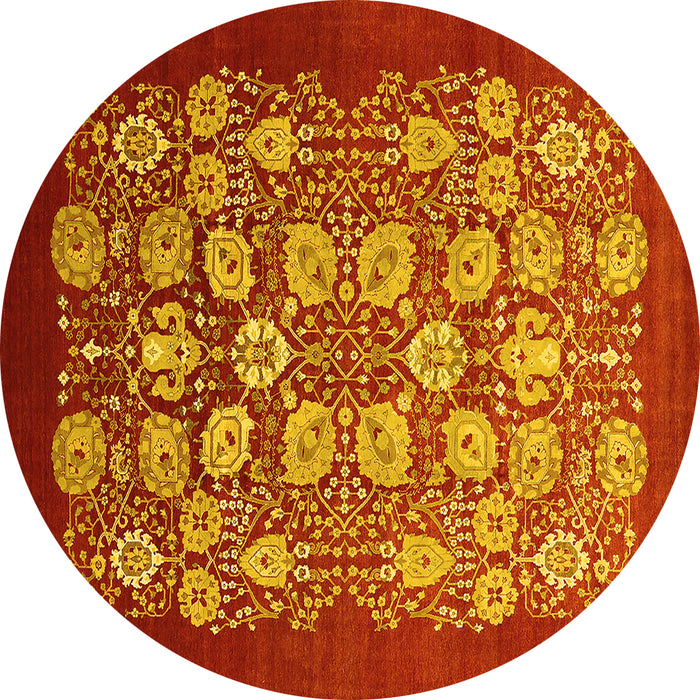 Round Oriental Yellow Industrial Rug, urb861yw