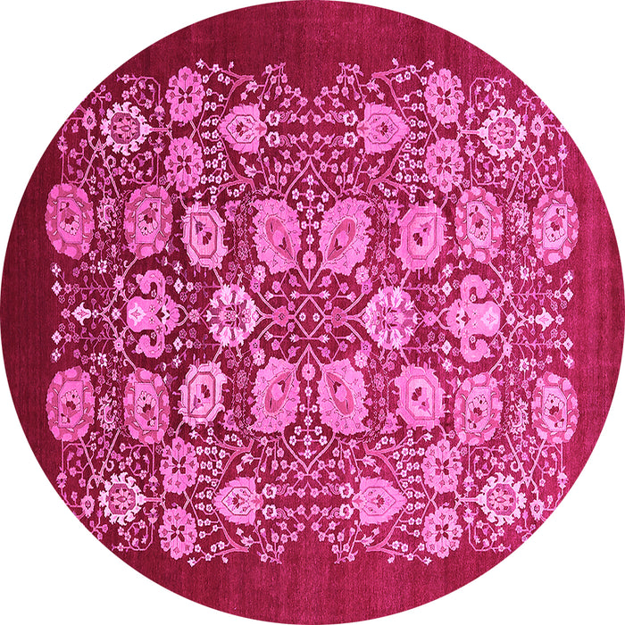 Round Machine Washable Oriental Pink Industrial Rug, wshurb861pnk